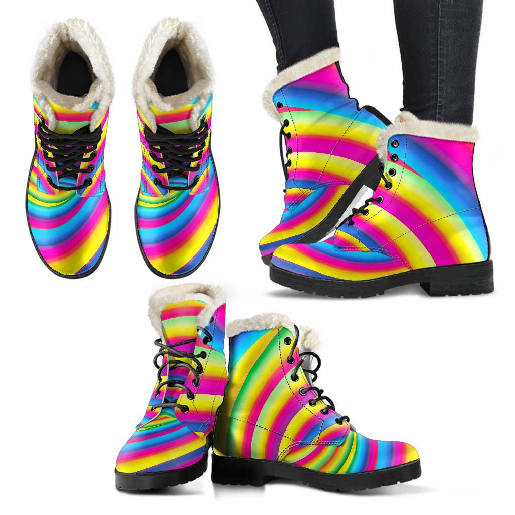 Vortex Twist Swirl Rainbow Design Faux Fur Leather Boots-JTAMIGO.COM