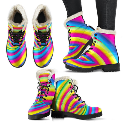 Vortex Twist Swirl Rainbow Design Faux Fur Leather Boots-JTAMIGO.COM