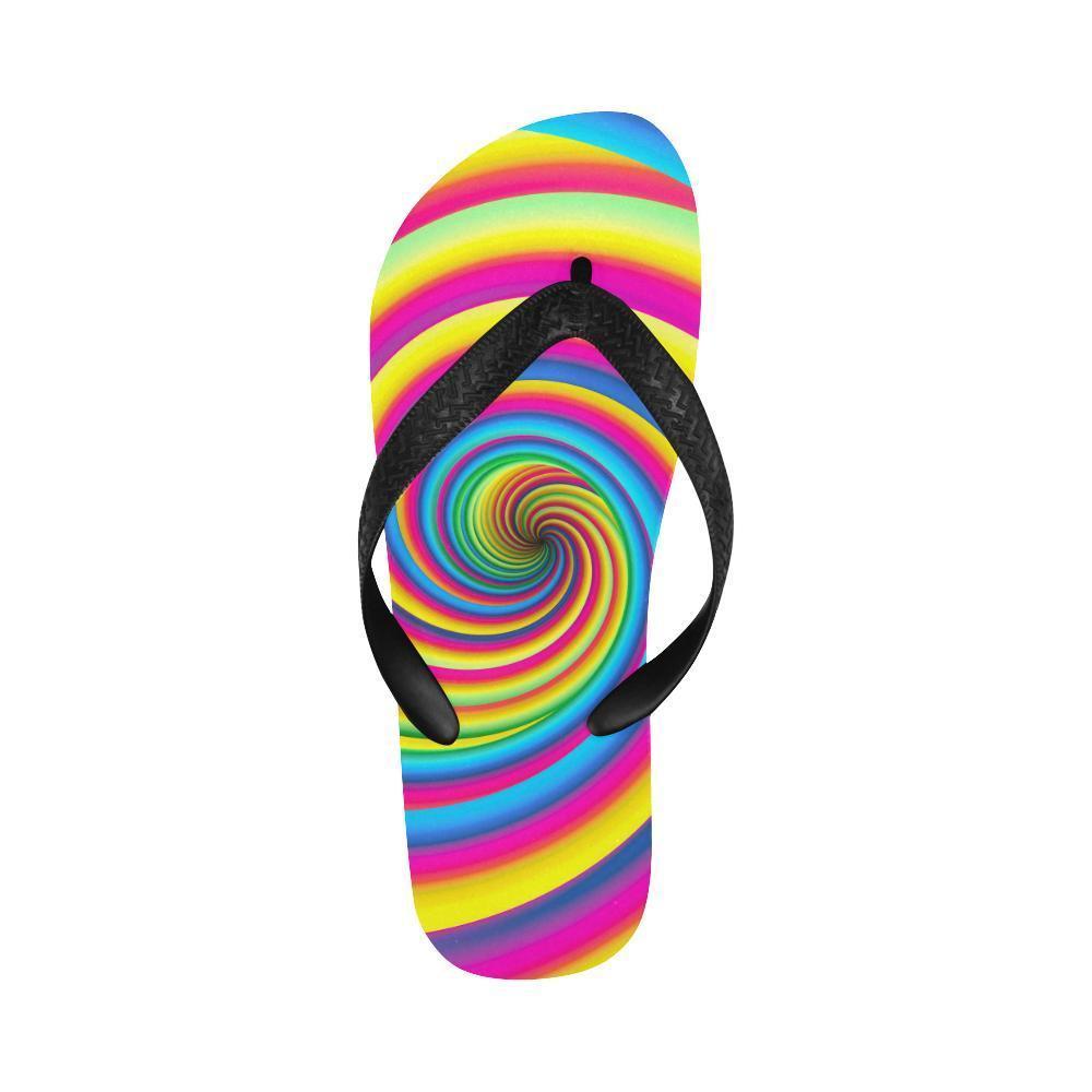 Vortex Twist Swirl Rainbow Design Flip Flops-JTAMIGO.COM