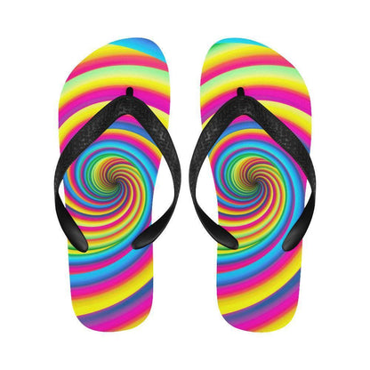 Vortex Twist Swirl Rainbow Design Flip Flops-JTAMIGO.COM