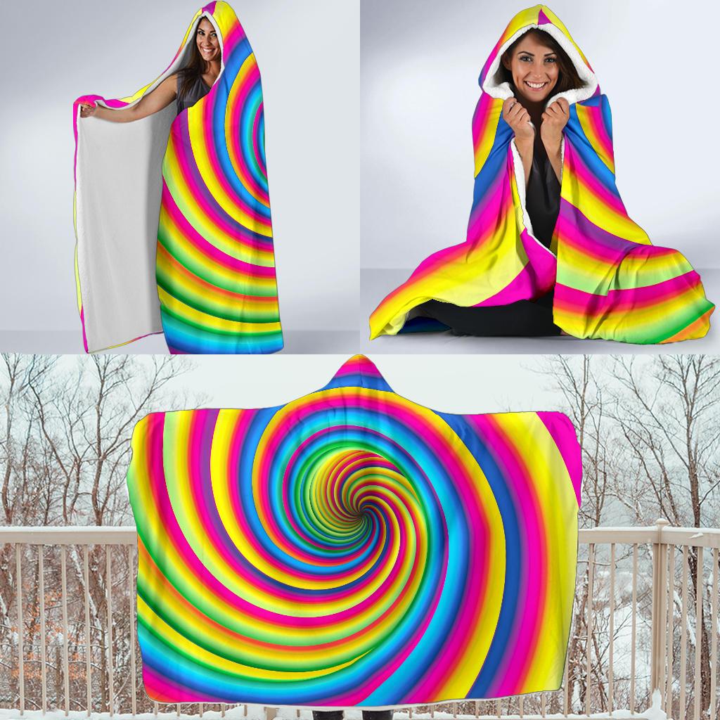 Vortex Twist Swirl Rainbow Design Hooded Blanket-JTAMIGO.COM