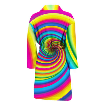 Vortex Twist Swirl Rainbow Design Men Bath Robe-JTAMIGO.COM