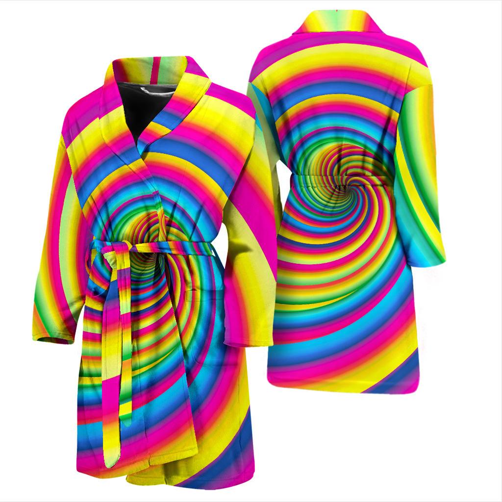 Vortex Twist Swirl Rainbow Design Men Bath Robe-JTAMIGO.COM