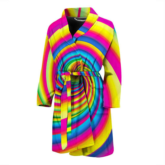 Vortex Twist Swirl Rainbow Design Men Bath Robe-JTAMIGO.COM