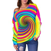 Vortex Twist Swirl Rainbow Design Off Shoulder Sweatshirt