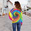 Vortex Twist Swirl Rainbow Design Off Shoulder Sweatshirt