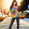 Vortex Twist Swirl Rainbow Design Off Shoulder Sweatshirt