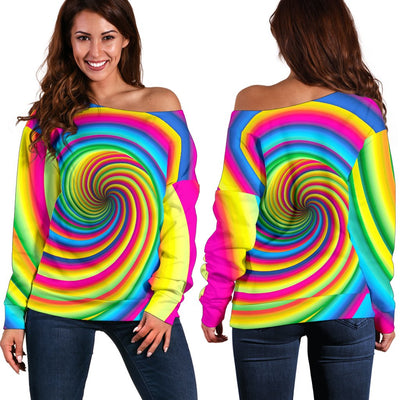 Vortex Twist Swirl Rainbow Design Off Shoulder Sweatshirt