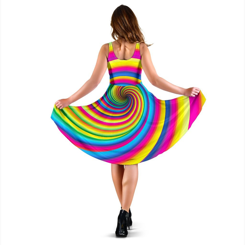 Vortex Twist Swirl Rainbow Design Sleeveless Dress