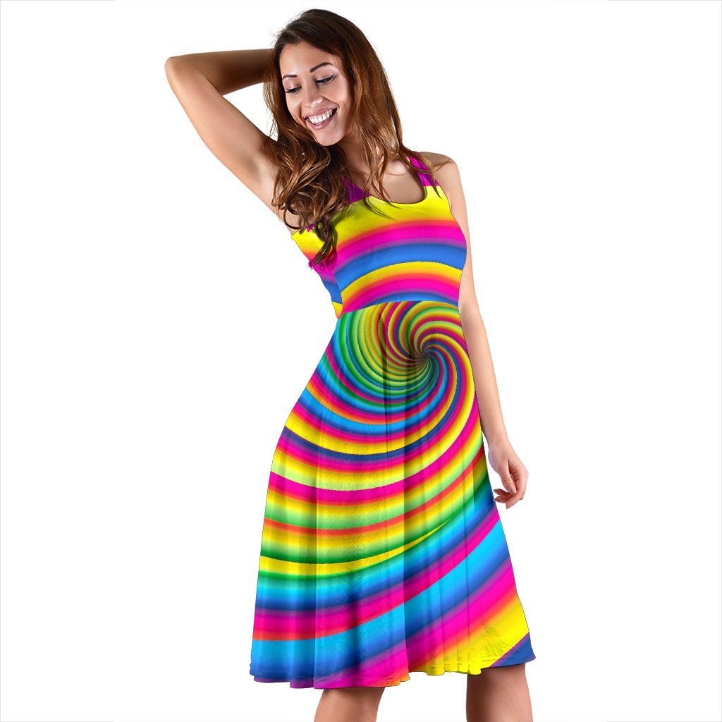 Vortex Twist Swirl Rainbow Design Sleeveless Dress