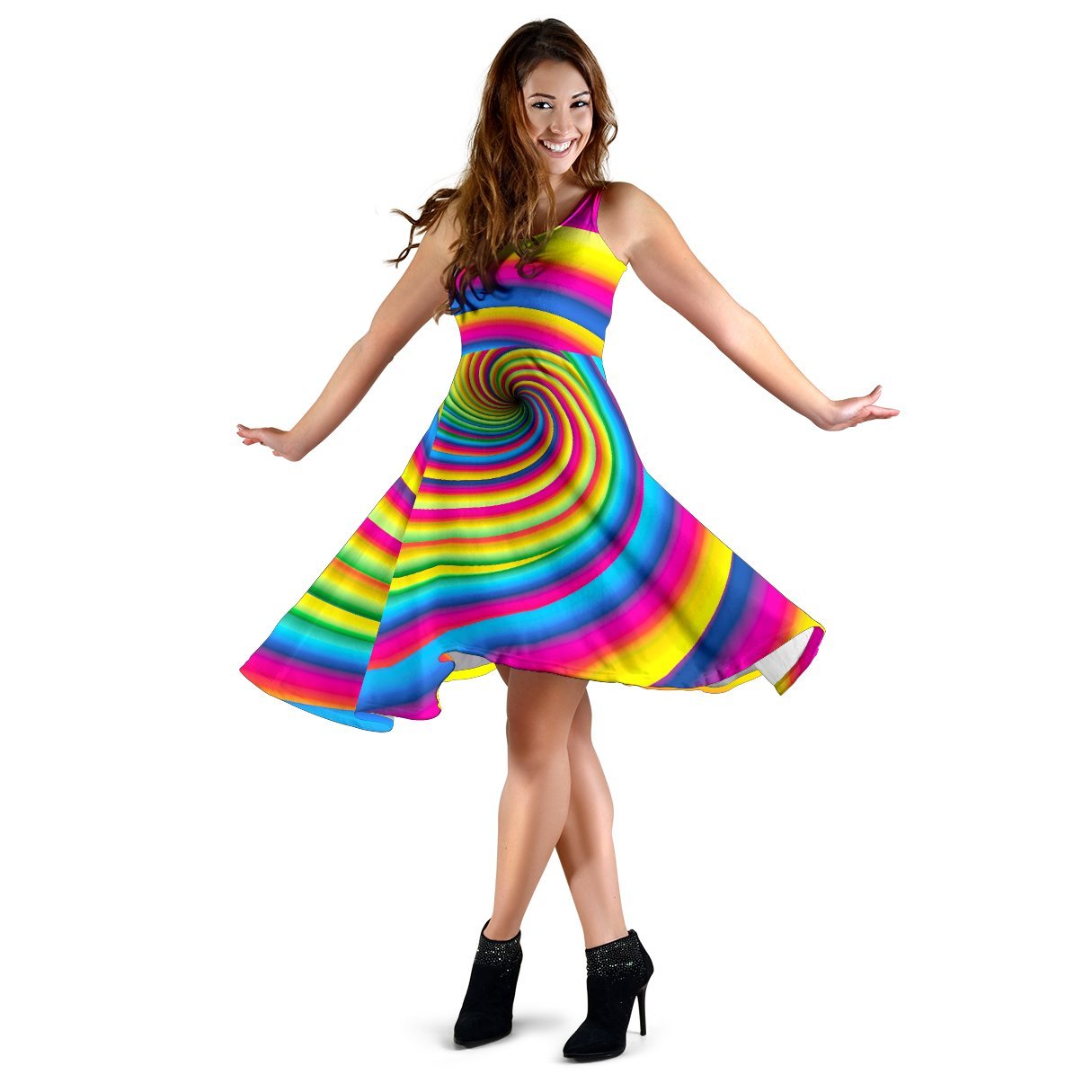 Vortex Twist Swirl Rainbow Design Sleeveless Dress