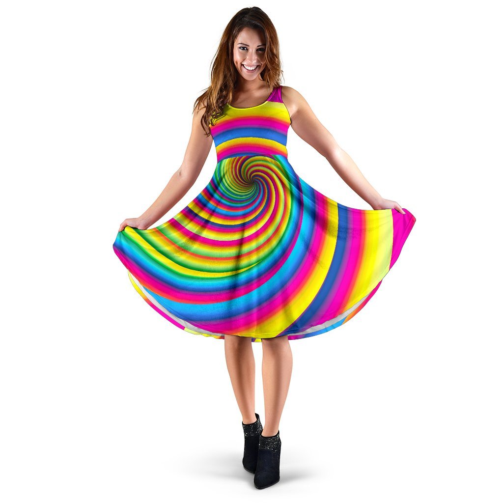 Vortex Twist Swirl Rainbow Design Sleeveless Dress