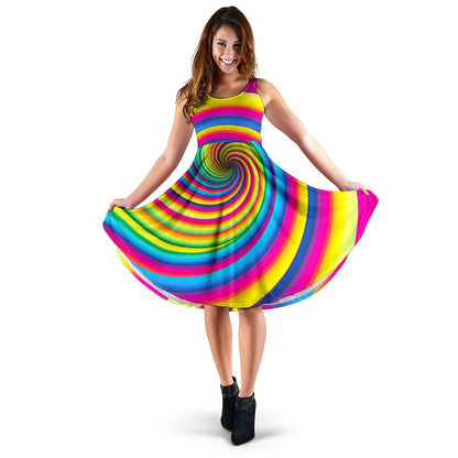 Vortex Twist Swirl Rainbow Design Sleeveless Dress