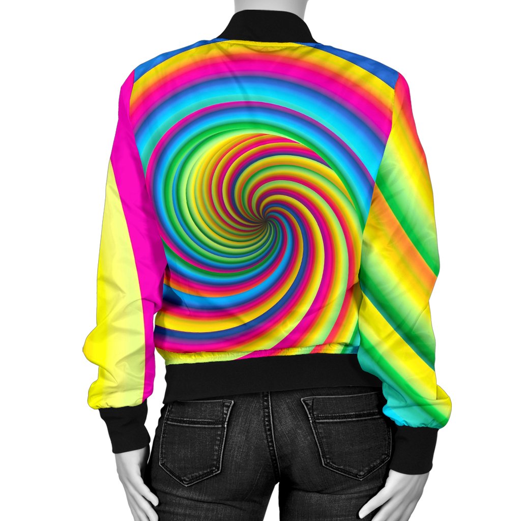 Vortex Twist Swirl Rainbow Design Women Casual Bomber Jacket