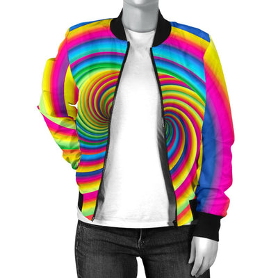 Vortex Twist Swirl Rainbow Design Women Casual Bomber Jacket