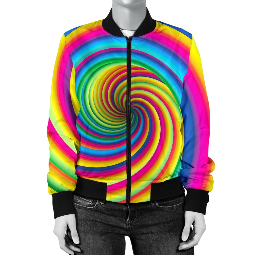 Vortex Twist Swirl Rainbow Design Women Casual Bomber Jacket