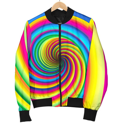 Vortex Twist Swirl Rainbow Design Women Casual Bomber Jacket