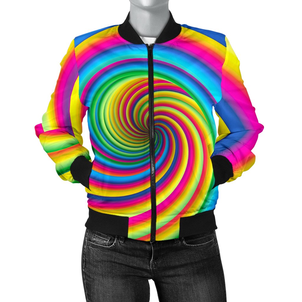 Vortex Twist Swirl Rainbow Design Women Casual Bomber Jacket