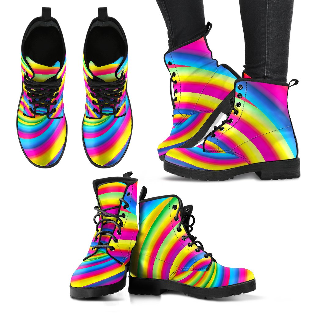 Vortex Twist Swirl Rainbow Design Women Leather Boots-JTAMIGO.COM