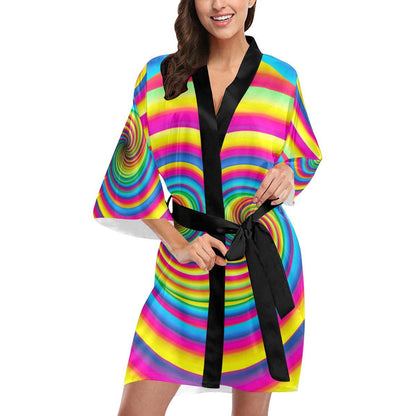 Vortex Twist Swirl Rainbow Design Women Short Kimono Robe