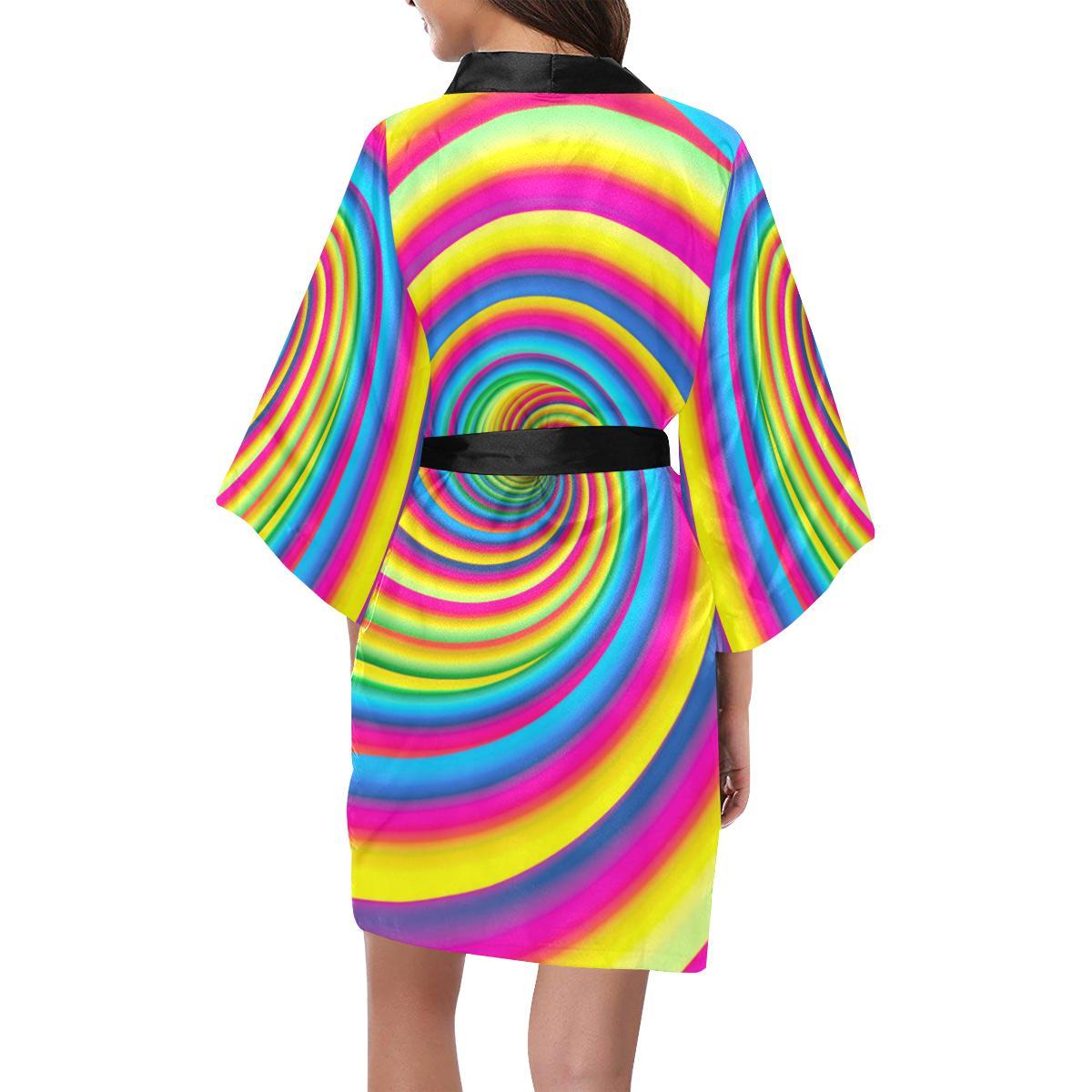 Vortex Twist Swirl Rainbow Design Women Short Kimono Robe