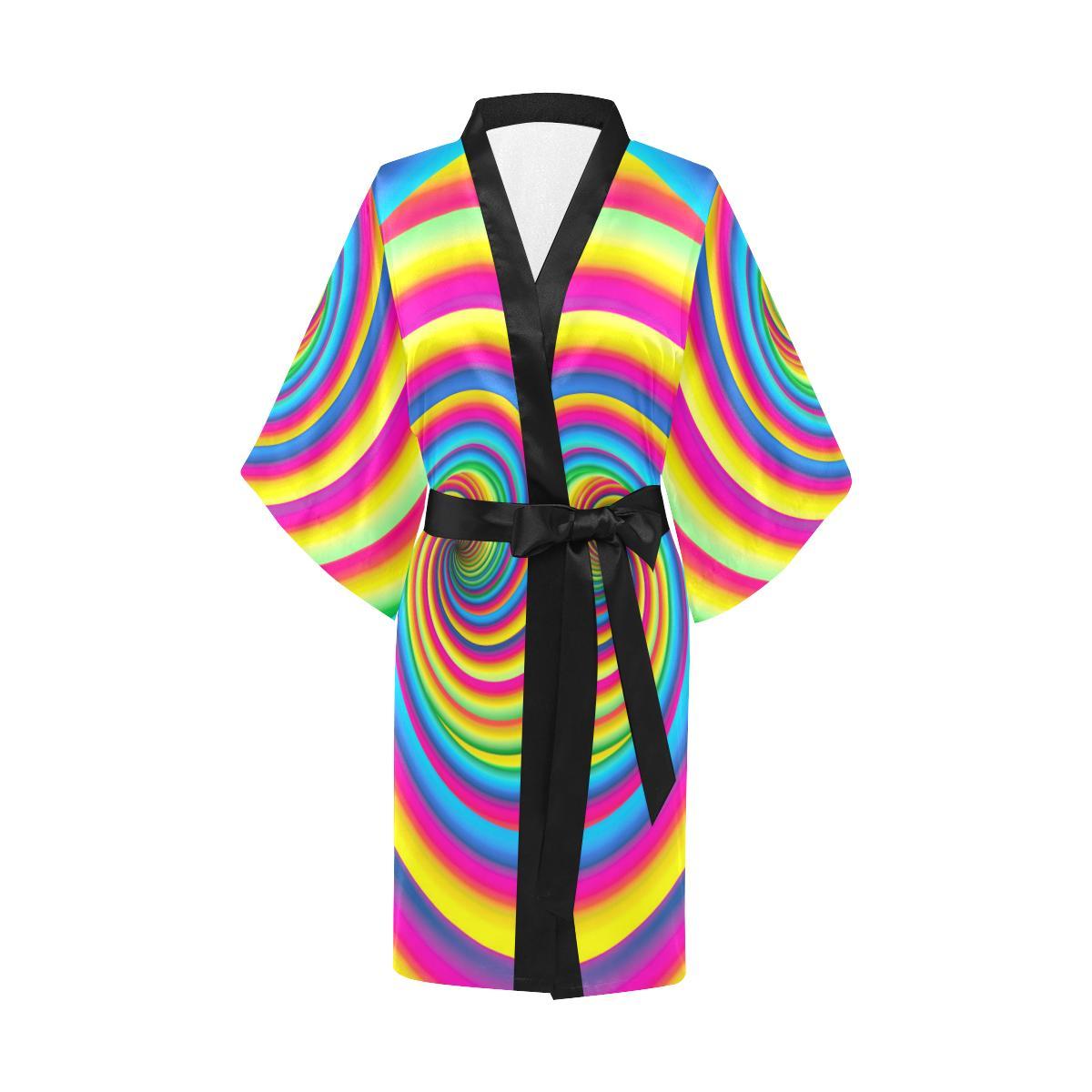 Vortex Twist Swirl Rainbow Design Women Short Kimono Robe