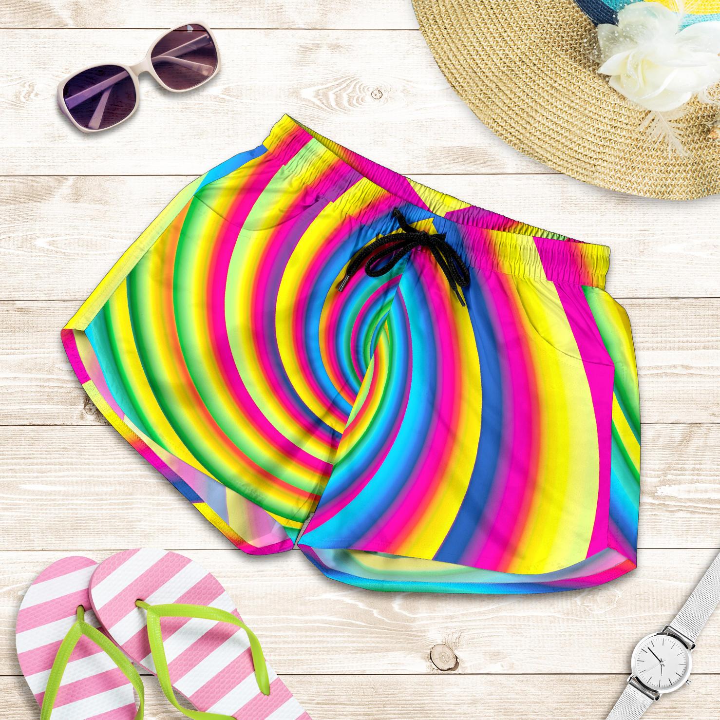 Vortex Twist Swirl Rainbow Design Women Shorts-JTAMIGO.COM