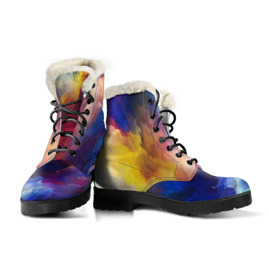 Vortex Twist Swirl Water Color Design Faux Fur Leather Boots-JTAMIGO.COM
