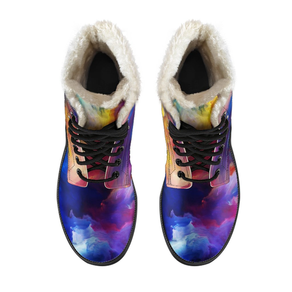 Vortex Twist Swirl Water Color Design Faux Fur Leather Boots-JTAMIGO.COM