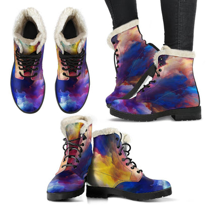 Vortex Twist Swirl Water Color Design Faux Fur Leather Boots-JTAMIGO.COM