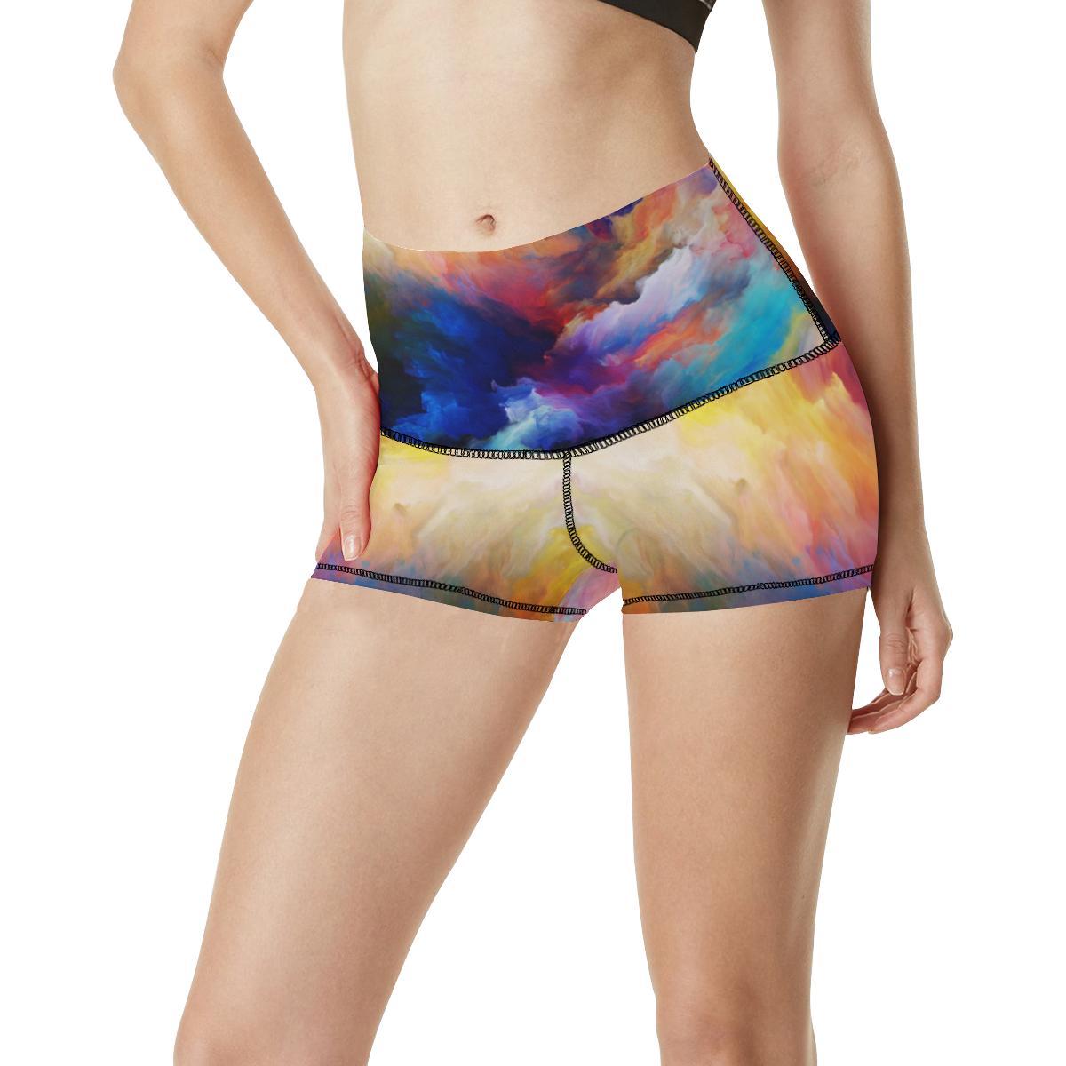 Vortex Twist Swirl Water Color Design High Waisted Spandex Shorts-JTAMIGO.COM
