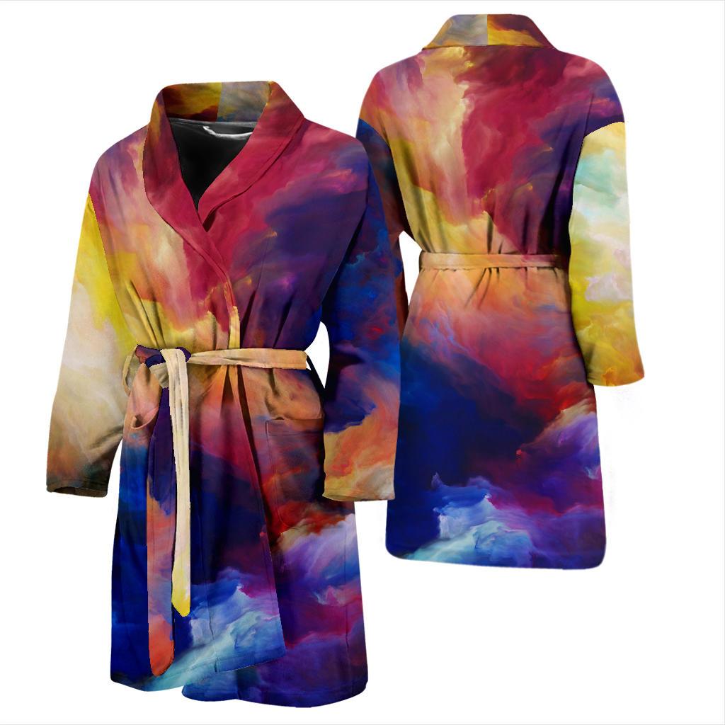 Vortex Twist Swirl Water Color Design Men Bath Robe-JTAMIGO.COM