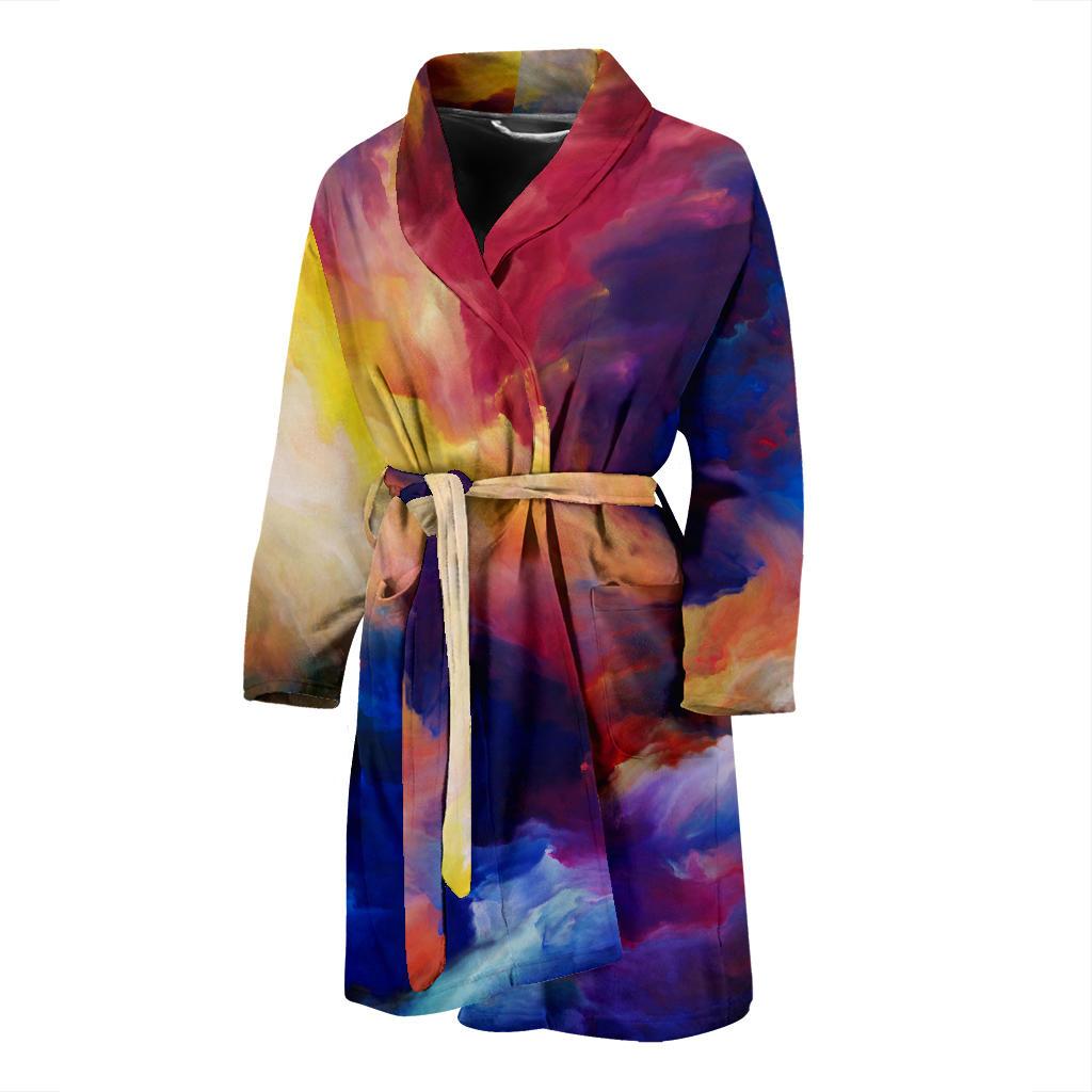 Vortex Twist Swirl Water Color Design Men Bath Robe-JTAMIGO.COM