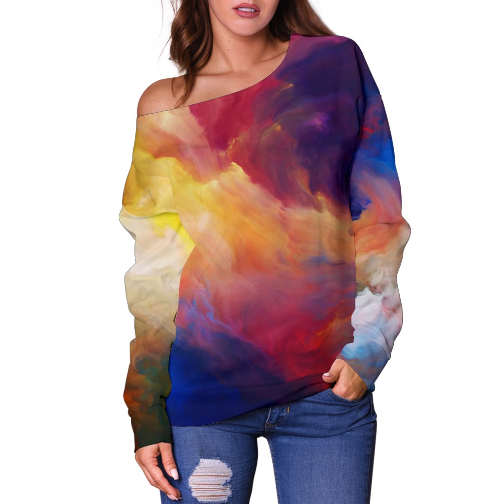 Vortex Twist Swirl Water Color Design Off Shoulder Sweatshirt
