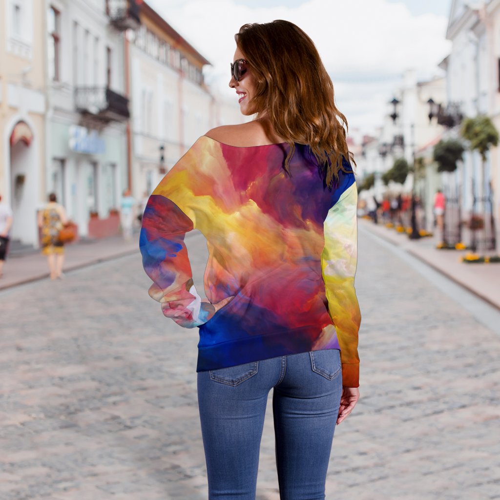 Vortex Twist Swirl Water Color Design Off Shoulder Sweatshirt
