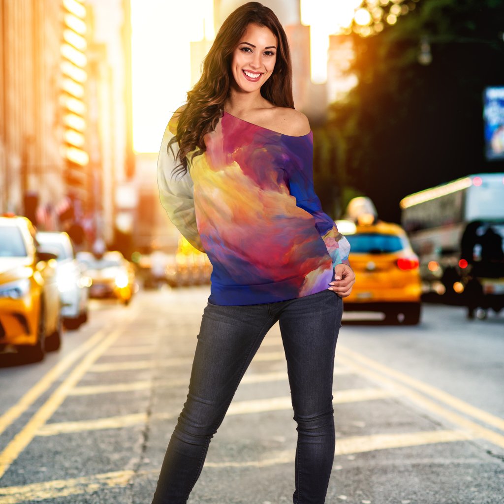 Vortex Twist Swirl Water Color Design Off Shoulder Sweatshirt