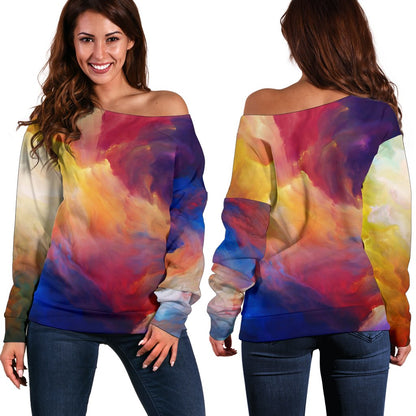 Vortex Twist Swirl Water Color Design Off Shoulder Sweatshirt