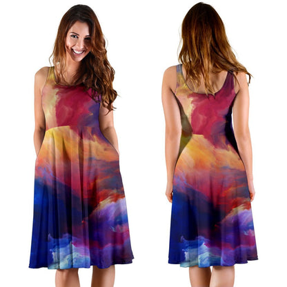 Vortex Twist Swirl Water Color Design Sleeveless Dress