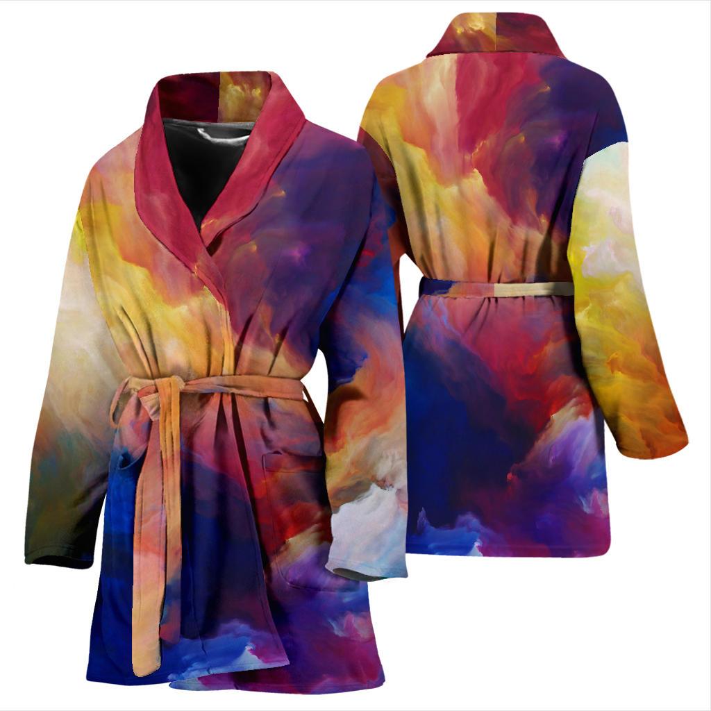 Vortex Twist Swirl Water Color Design Women Bath Robe-JTAMIGO.COM