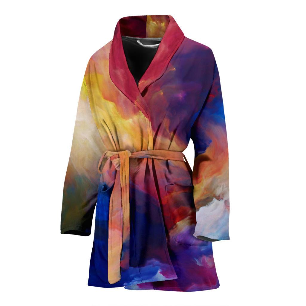 Vortex Twist Swirl Water Color Design Women Bath Robe-JTAMIGO.COM