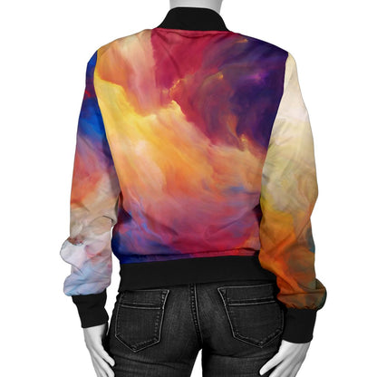 Vortex Twist Swirl Water Color Design Women Casual Bomber Jacket
