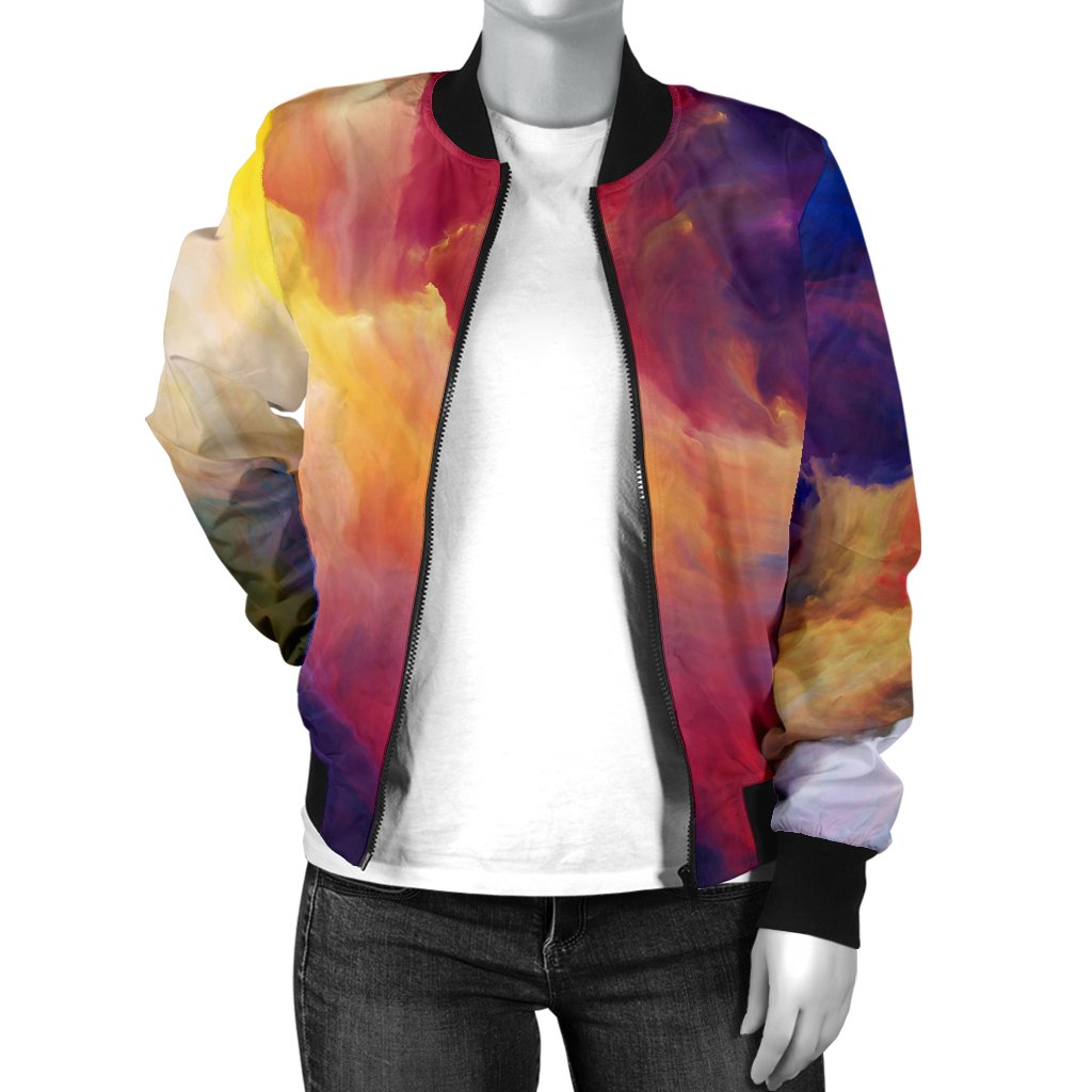 Vortex Twist Swirl Water Color Design Women Casual Bomber Jacket