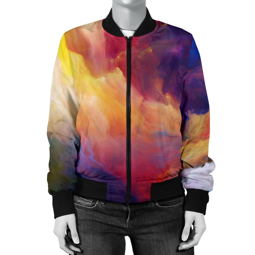 Vortex Twist Swirl Water Color Design Women Casual Bomber Jacket