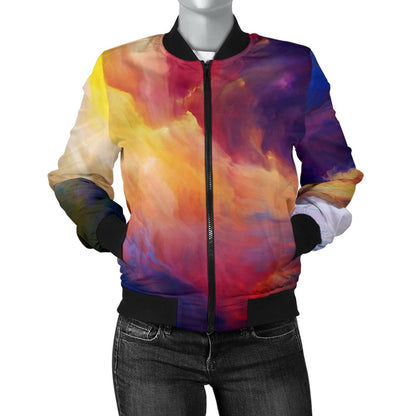 Vortex Twist Swirl Water Color Design Women Casual Bomber Jacket