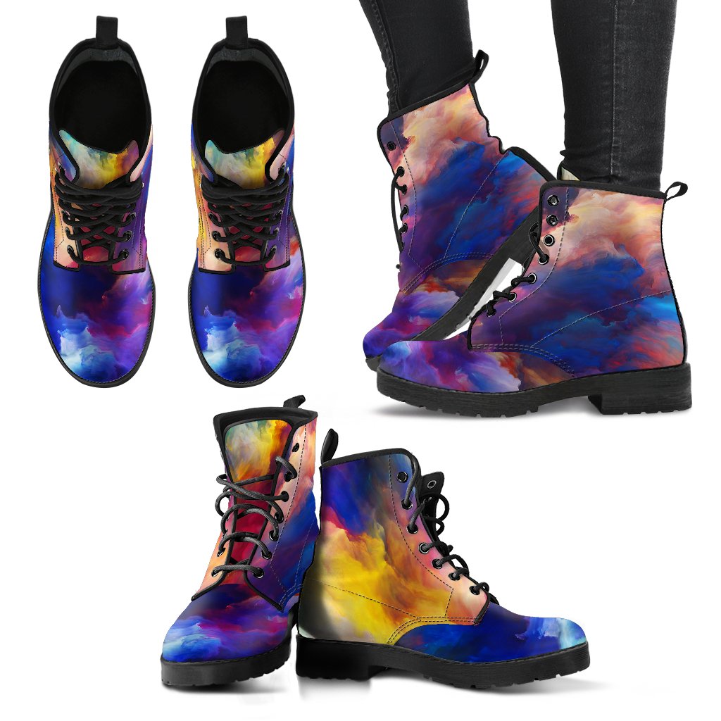 Vortex Twist Swirl Water Color Design Women Leather Boots-JTAMIGO.COM
