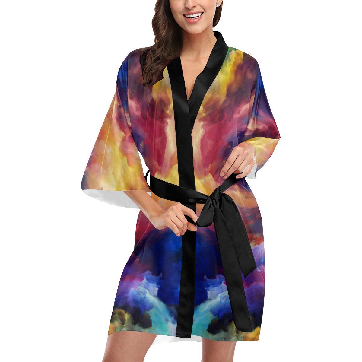 Vortex Twist Swirl Water Color Design Women Short Kimono Robe