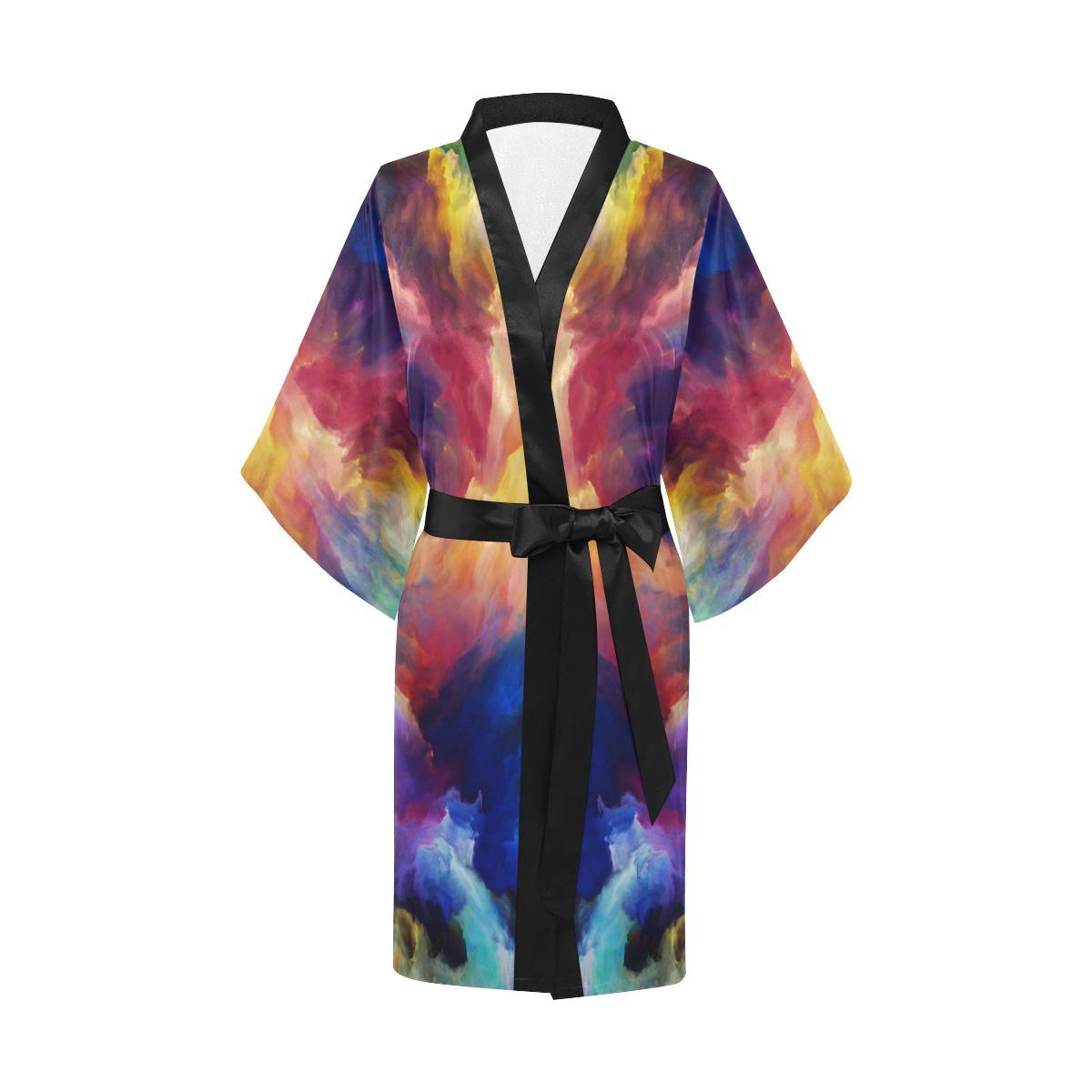 Vortex Twist Swirl Water Color Design Women Short Kimono Robe