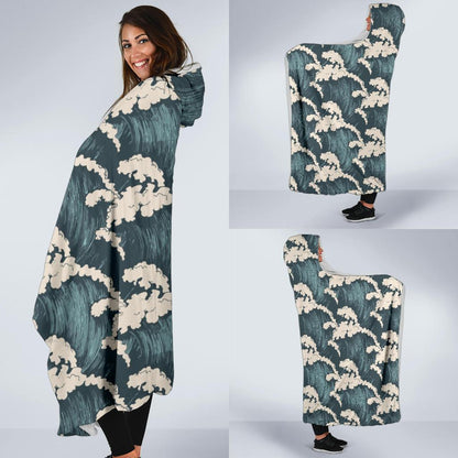 Wave Art Print Hooded Blanket-JTAMIGO.COM