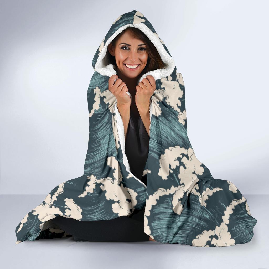 Wave Art Print Hooded Blanket-JTAMIGO.COM