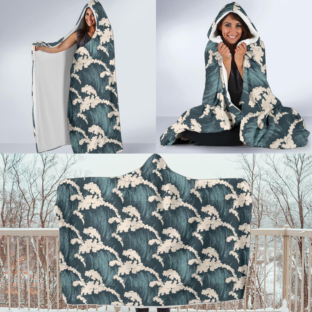Wave Art Print Hooded Blanket-JTAMIGO.COM